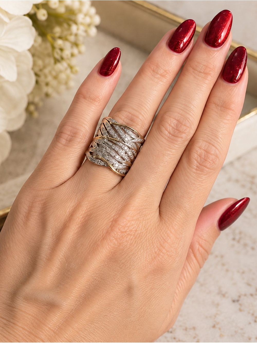 6.5 Elegant Gold and Silver Women's Ring 925